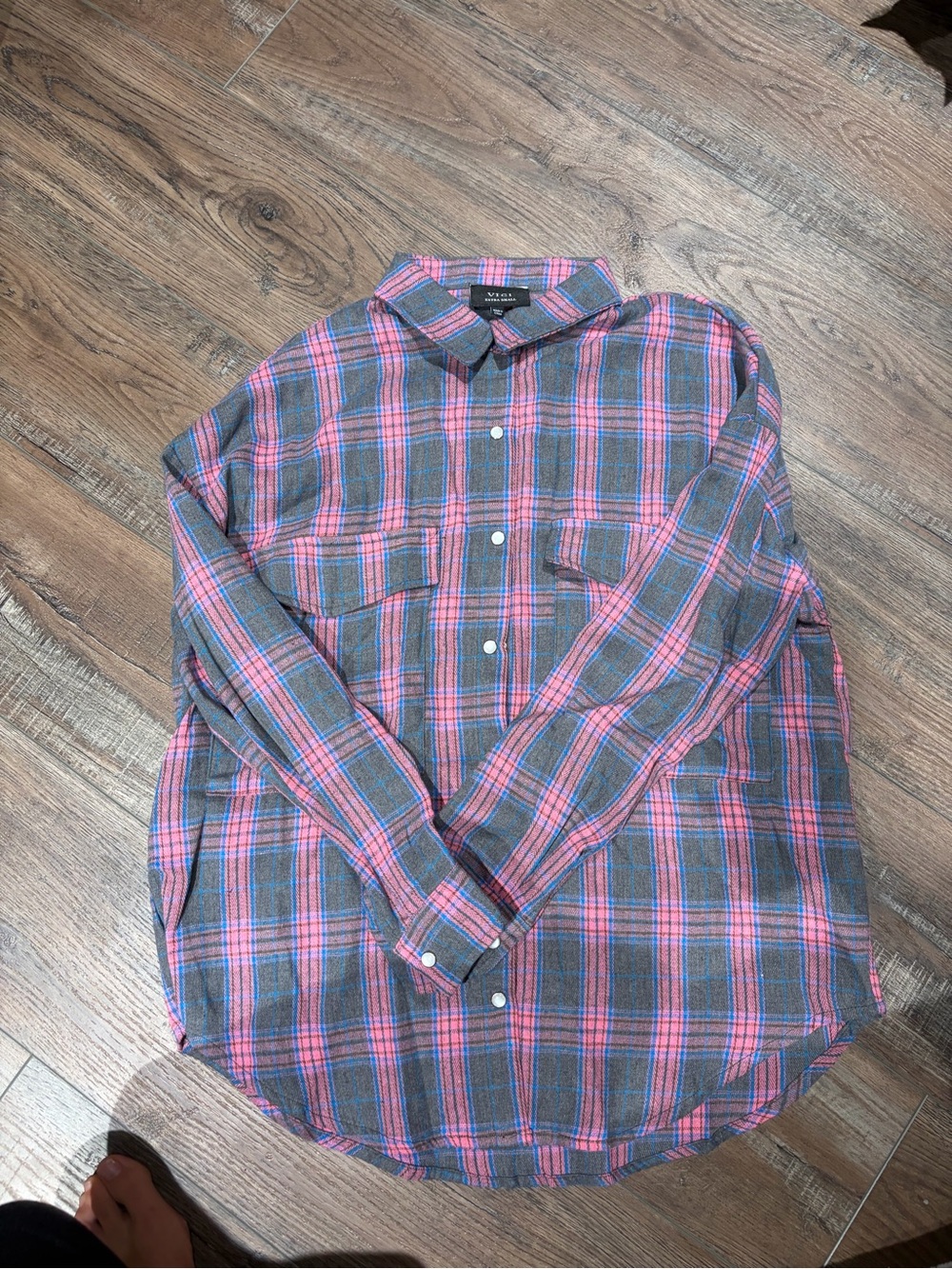 Plaid Button-Up Shirt - Pink & Gray